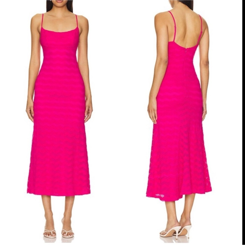New Bardot Adoni Zig Zag Midi Dress in Magenta Pink Sz 10